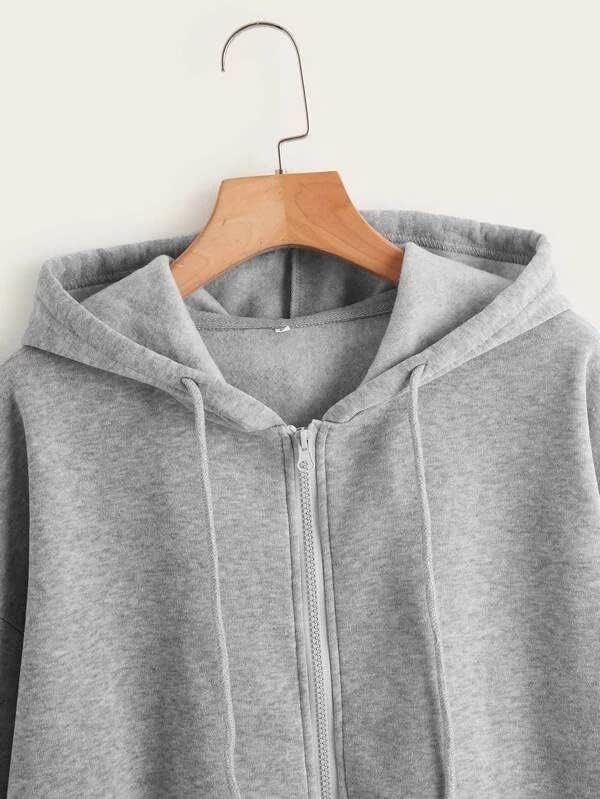 Casual Solid Full Sleeves Women Stylish Hooded Neck Fleece Zipper Hoodie for Winter