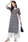 Women's Navy Blue Pure Cotton Geometric Straight Kurta