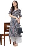 Women's Navy Blue Pure Cotton Geometric Straight Kurta