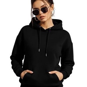 Cotton Fleece Regular Fit Solid Sweatshirt Winter Wear Jumper Full Sleeve Hoodie for Women