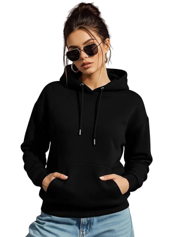 Cotton Fleece Regular Fit Solid Sweatshirt Winter Wear Jumper Full Sleeve Hoodie for Women