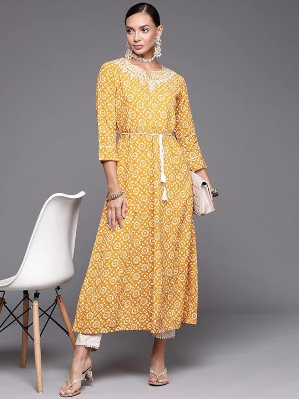 Embroidered A-Line Viscose Rayon Kurta for Women