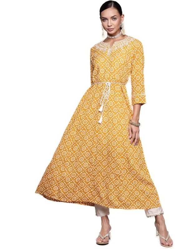 Embroidered A-Line Viscose Rayon Kurta for Women